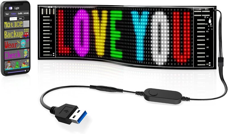 Rayhome Scrolling Bright Advertising LED Signs, Flexible USB 5V LED Car Sign Bluetooth App Control Custom Text Pattern Animation Programmable Display for Store Car Bar Hotel (15''x4'') - Image 1